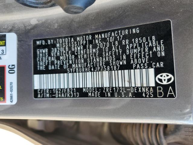 5YFBURHE4JP758187 - 2018 TOYOTA COROLLA L 灰色 照片 12