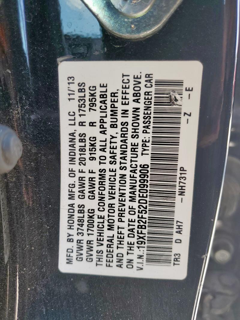 19XFB2F52DE099906 - 2013 HONDA CIVIC LX BLACK photo 12