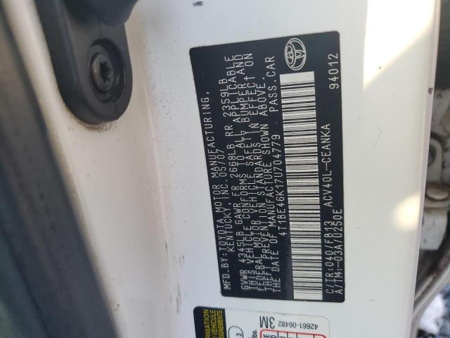 4T1BE46K17U704779 - 2007 TOYOTA CAMRY CE 白色 照片 12