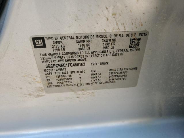 3GCPCREC1FG458163 - 2015 CHEVROLET SILVERADO C1500 LT SILVER photo 12