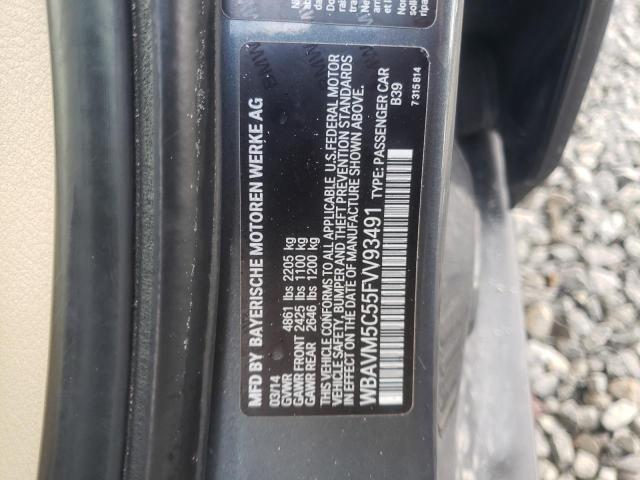 WBAVM5C55FVV93491 - 2015 BMW X1 XDRIVE35I GRAY photo 12