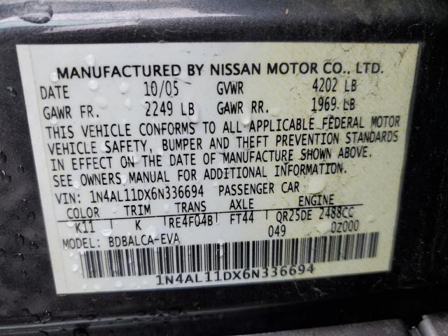 1N4AL11DX6N336694 - 2006 NISSAN ALTIMA S GRAY photo 12