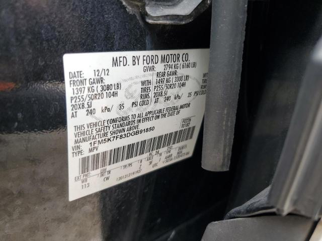 1FM5K7F83DGB91850 - 2013 FORD EXPLORER LIMITED BLACK photo 12