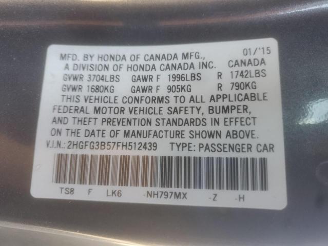 2HGFG3B57FH512439 - 2015 HONDA CIVIC LX Մոխրագույն լուսանկար 13