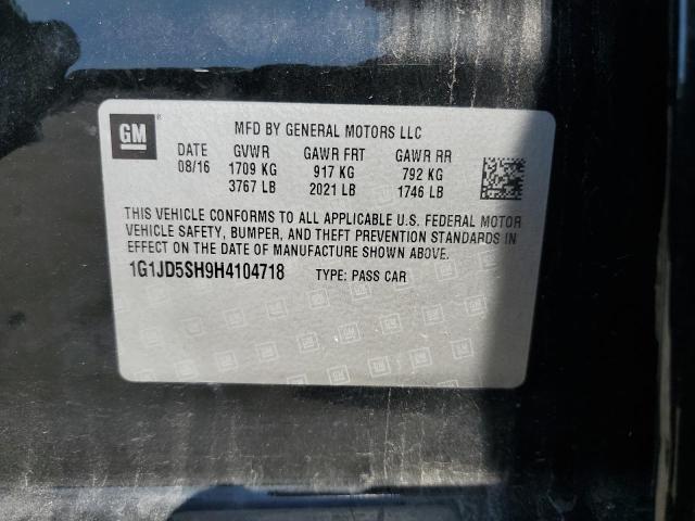 1G1JD5SH9H4104718 - 2017 CHEVROLET SONIC LT Қара фото 12