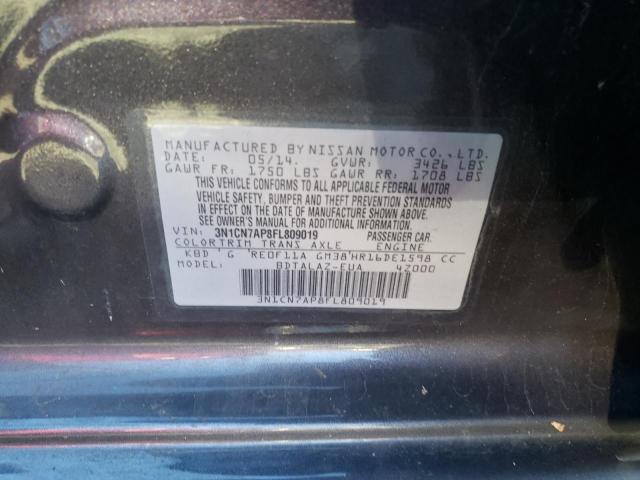 3N1CN7AP8FL809019 - 2015 NISSAN VERSA S GRAY photo 13