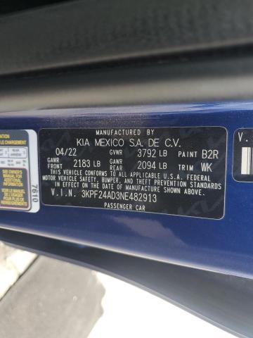 3KPF24AD3NE482913 - 2022 KIA FORTE FE 蓝色 照片 12