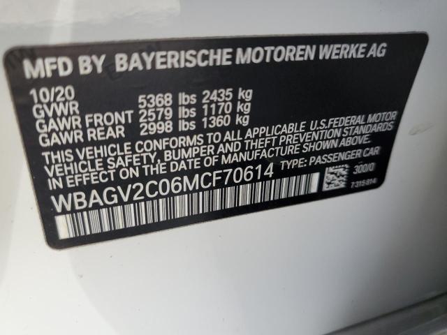 WBAGV2C06MCF70614 - 2021 BMW 840I WHITE photo 13