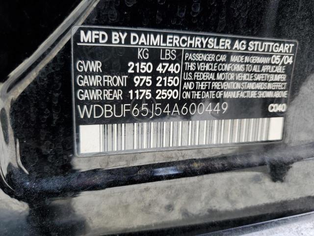 WDBUF65J54A600449 - 2004 MERCEDES-BENZ E 320 BLACK photo 12