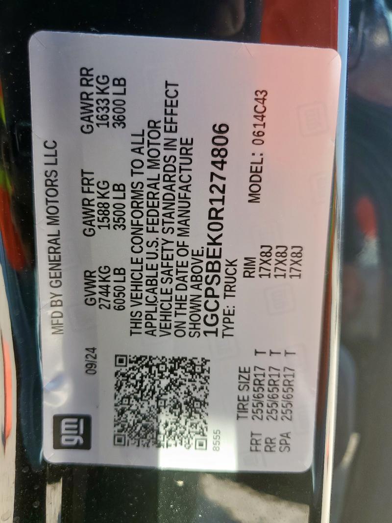 1GCPSBEK0R1274806 - 2024 CHEVROLET COLORADO BLACK photo 12