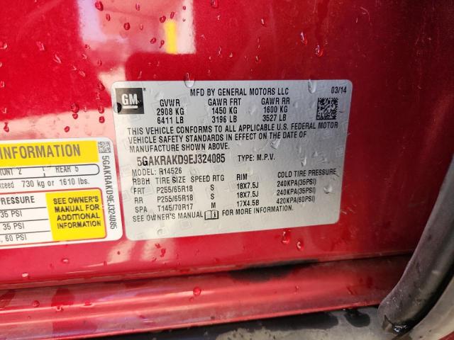 5GAKRAKD9EJ324085 - 2014 BUICK ENCLAVE წითელი ფოტო 13