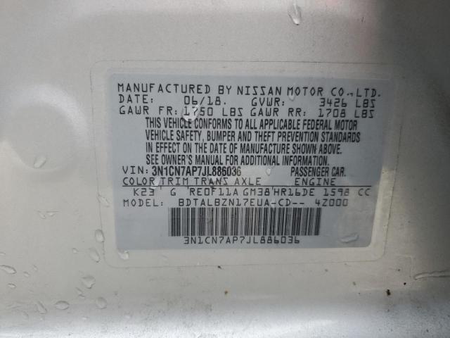 3N1CN7AP7JL886036 - 2018 NISSAN VERSA S SILVER photo 13