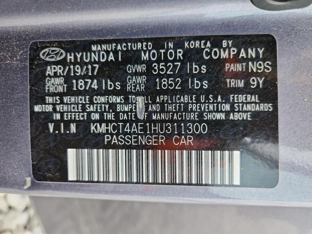 KMHCT4AE1HU311300 - 2017 HYUNDAI ACCENT SE GRAY photo 13