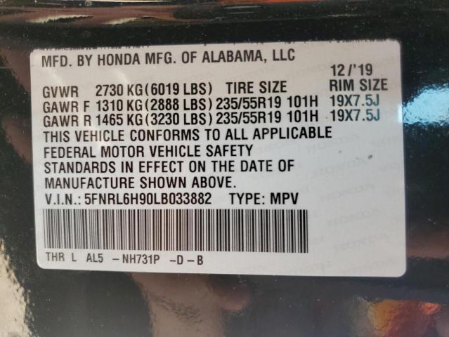 5FNRL6H90LB033882 - 2020 HONDA ODYSSEY ELITE Սև լուսանկար 13