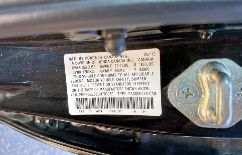 2HGFB6E53DH703980 - 2013 HONDA CIVIC SI 黑色 照片 10