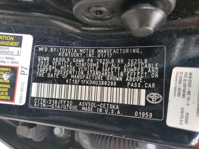 4T1BF1FK0HU388286 - 2017 TOYOTA CAMRY LE Қара фото 12