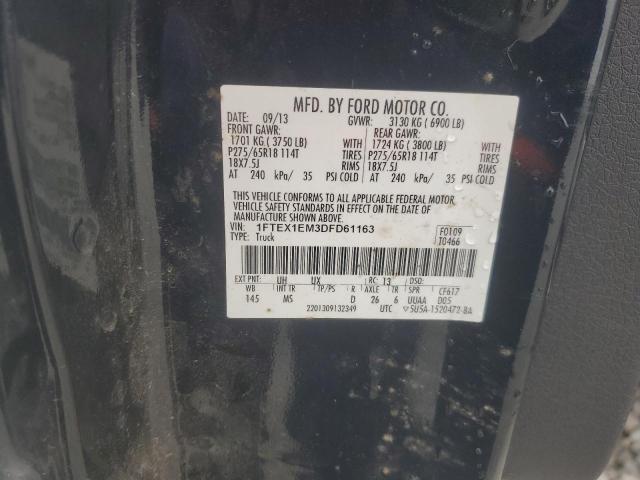 1FTEX1EM3DFD61163 - 2013 FORD F150 SUPER CAB BLACK photo 12