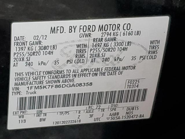 1FM5K7F86DGA08358 - 2013 FORD EXPLORER LIMITED Қара фото 13