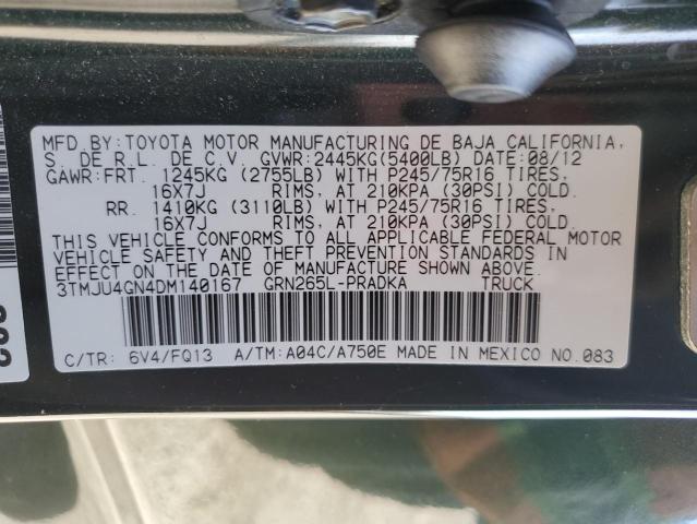 3TMJU4GN4DM140167 - 2013 TOYOTA TACOMA DOUBLE CAB PRERUNNER GREEN photo 12