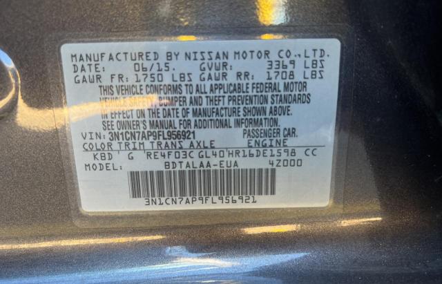 3N1CN7AP9FL956921 - 2015 NISSAN VERSA S GRAY photo 10