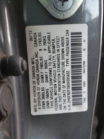 2HGFB2F59CH595452 - 2012 HONDA CIVIC 4D LX GRAY photo 12