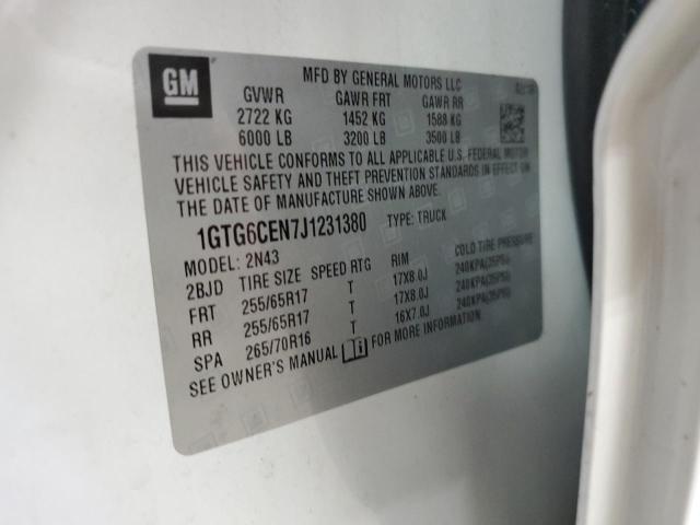 1GTG6CEN7J1231380 - 2018 GMC CANYON SLE Սպիտակ լուսանկար 12