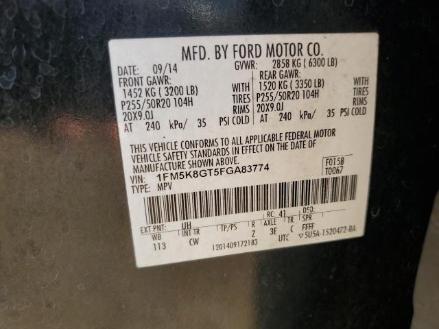 1FM5K8GT5FGA83774 - 2015 FORD EXPLORER SPORT Qara foto 13