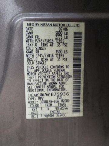 5N1AR18U76C675936 - 2006 NISSAN PATHFINDER LE TAN photo 13