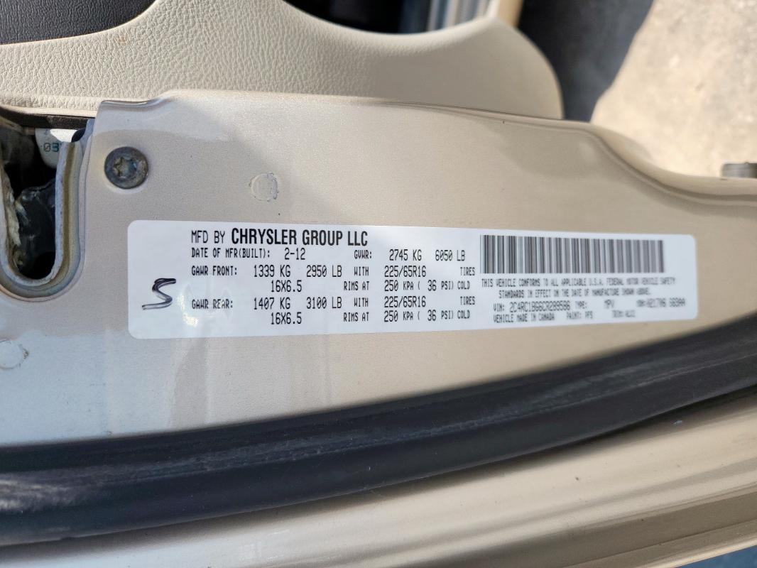 2C4RC1BG6CR289586 - 2012 CHRYSLER TOWN & COU TOURING بيج صورة 13