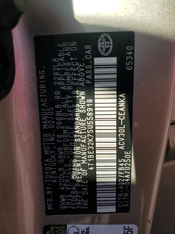 4T1BE32K75U558918 - 2005 TOYOTA CAMRY LE GOLD photo 12