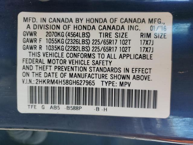 2HKRM4H58GH627965 - 2016 HONDA CR-V EX BLUE photo 13