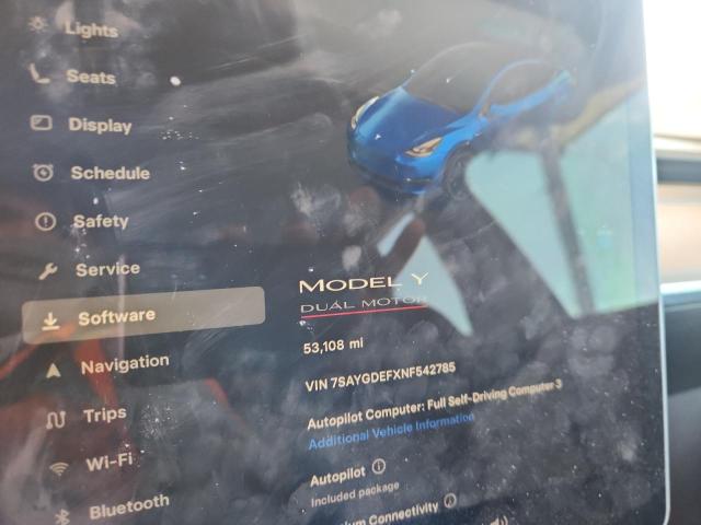 7SAYGDEFXNF542785 - 2022 TESLA MODEL Y Blau Foto 9