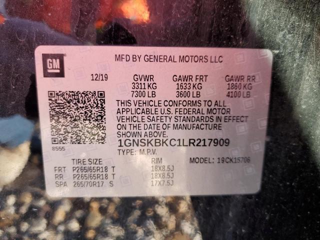 1GNSKBKC1LR217909 - 2020 CHEVROLET TAHOE K1500 LT BLACK photo 13