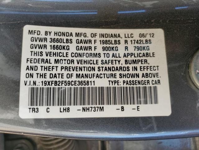19XFB2F59CE365811 - 2012 HONDA CIVIC LX Темно-сірий фото 12