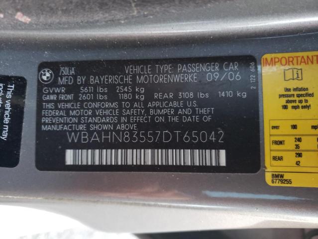 WBAHN83557DT65042 - 2007 BMW 750 GRAY photo 12