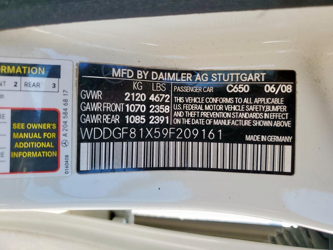 WDDGF81X59F209161 - 2009 MERCEDES-BENZ C 300 4MATIC WHITE photo 12