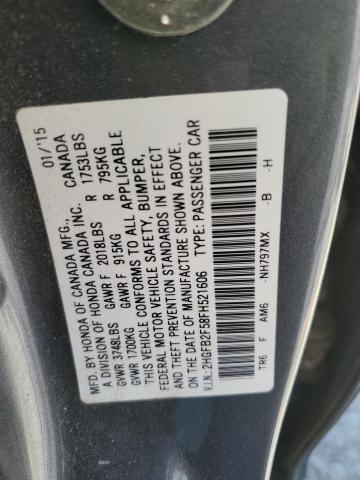 2HGFB2F58FH521606 - 2015 HONDA CIVIC LX ნაცრისფერი ფოტო 12