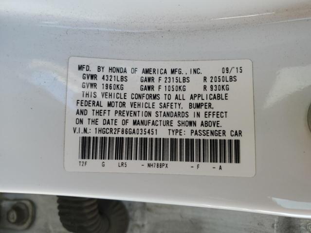 1HGCR2F86GA035451 - 2016 HONDA ACCORD EXL თეთრი ფოტო 13