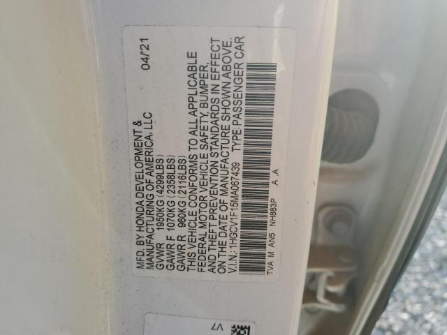 1HGCV1F15MA067439 - 2021 HONDA ACCORD LX WHITE photo 12