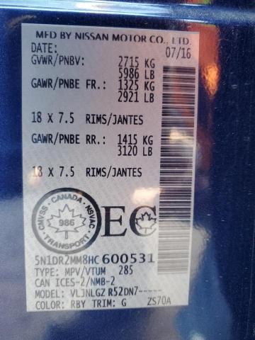 5N1DR2MM8HC600531 - 2017 NISSAN PATHFINDER S Կապույտ լուսանկար 12