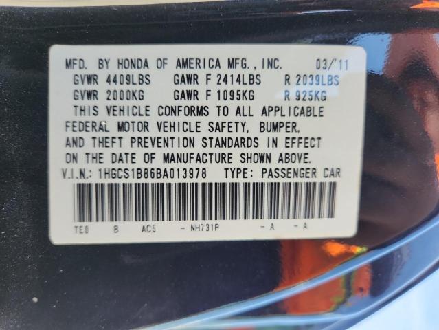 1HGCS1B86BA013978 - 2011 HONDA ACCORD EXL BLACK photo 13