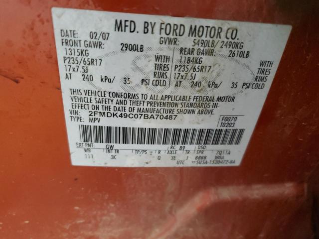 2FMDK49C07BA70487 - 2007 FORD EDGE SEL PLUS ORANGE photo 13