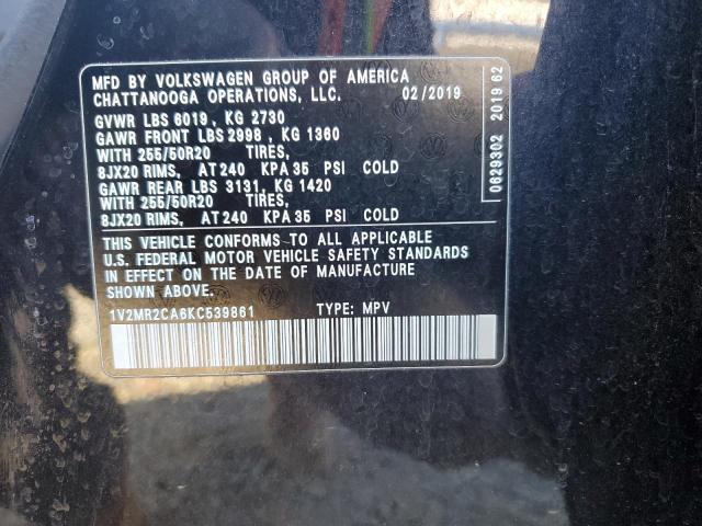 1V2MR2CA6KC539861 - 2019 VOLKSWAGEN ATLAS SEL BLACK photo 13
