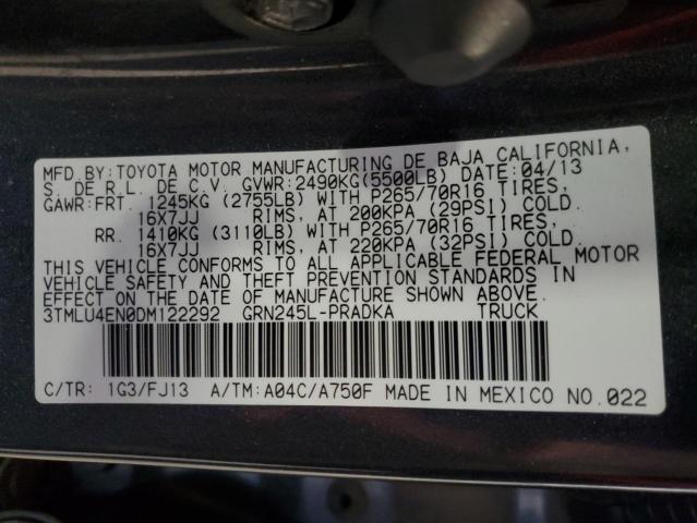 3TMLU4EN0DM122292 - 2013 TOYOTA TACOMA DOUBLE CAB Сұр фото 12