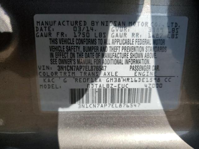 3N1CN7AP7EL876547 - 2014 NISSAN VERSA S GRAY photo 13