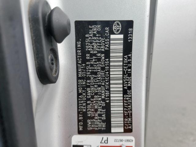 4T1BF1FK1EU418164 - 2014 TOYOTA CAMRY L GRAY photo 12