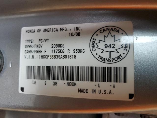 1HGCP36839A801618 - 2009 HONDA ACCORD EXL SILVER photo 12