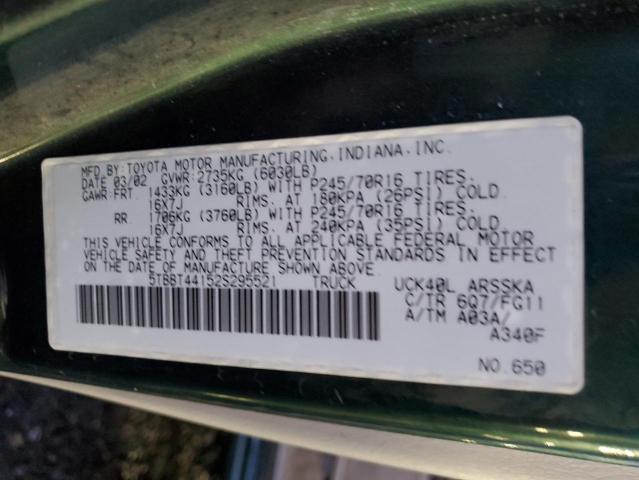 5TBBT44152S295521 - 2002 TOYOTA TUNDRA ACCESS CAB მწვანე ფოტო 12