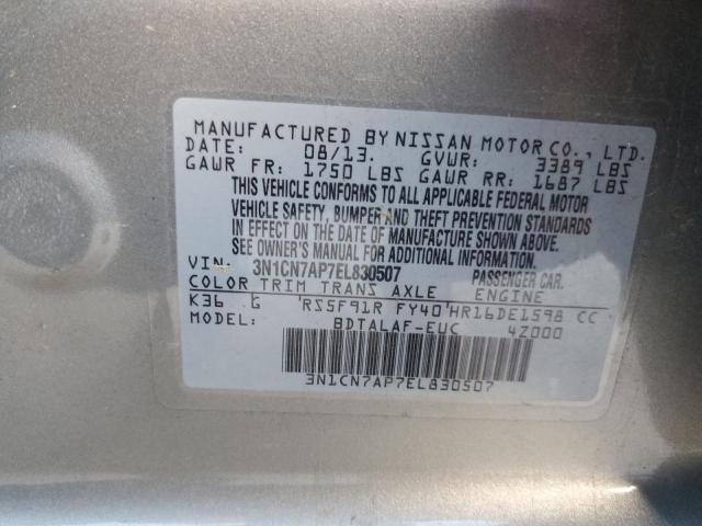 3N1CN7AP7EL830507 - 2014 NISSAN VERSA S SILVER photo 12