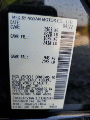 1N4BL4CV1NN370890 - 2022 NISSAN ALTIMA SR შავი ფოტო 12